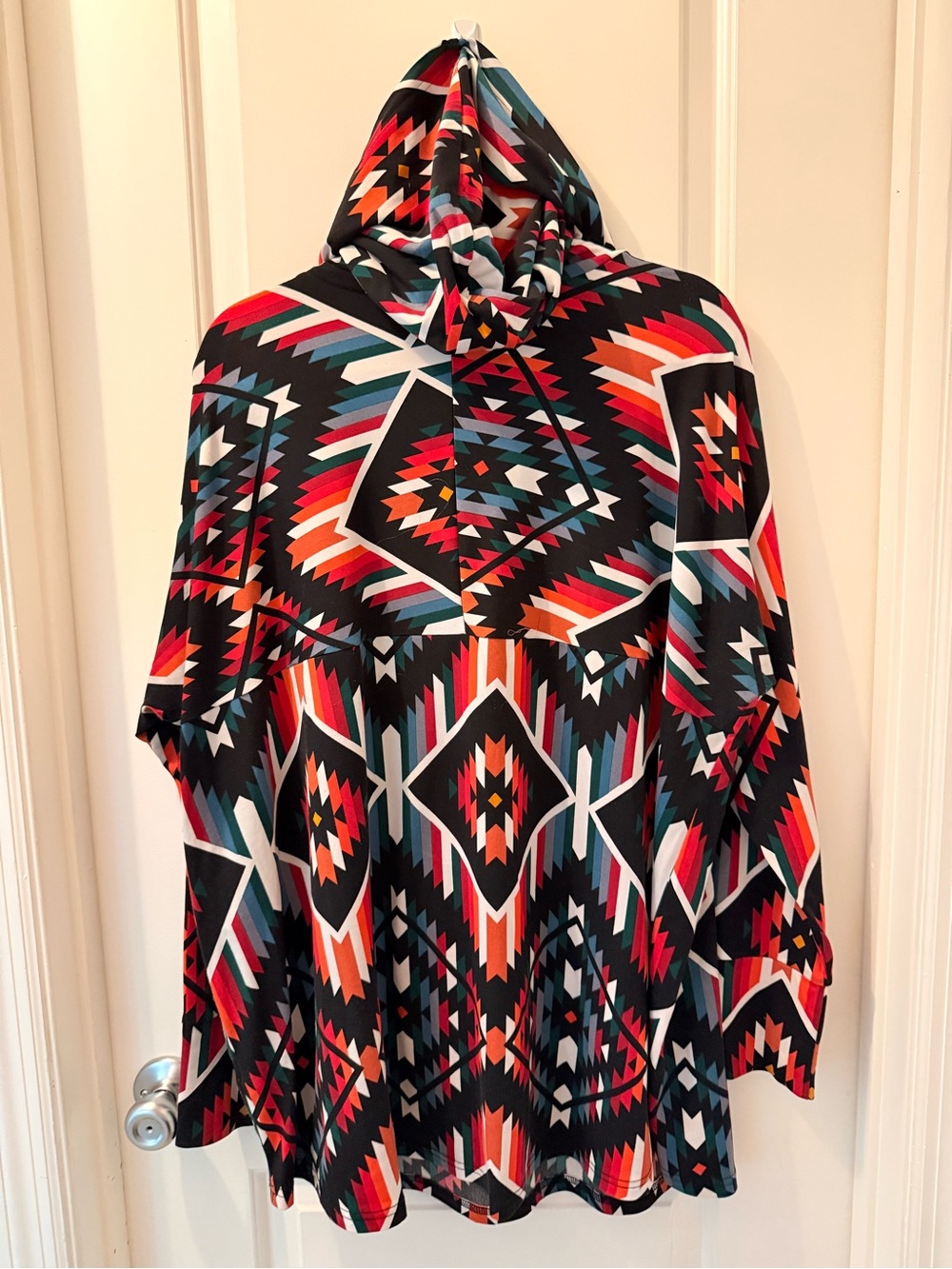 LuLaRoe Black Top with Red, Orange and Green Tribal Accents
